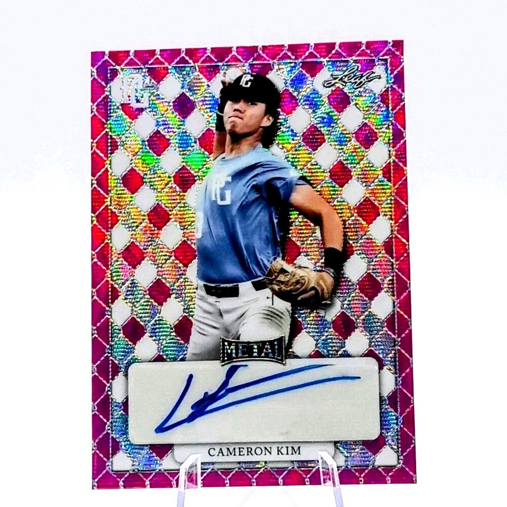 2022 Leaf Perfect Game Metal Cameron Kim Pink Prismatic Auto RC Bookend SP 6/6